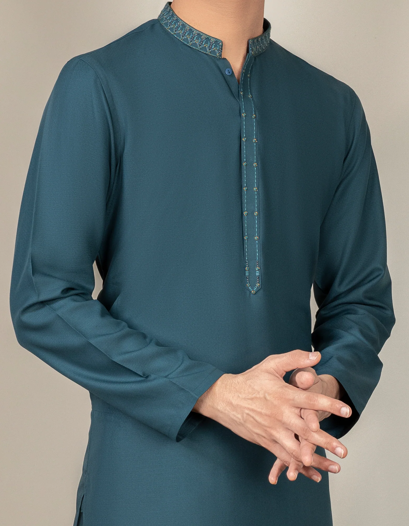 PEACOCK BLUE BLENDED KAMEEZ SHALWAR | JTKS-S-US-41144/S22/JJ8212-SF - Image 2