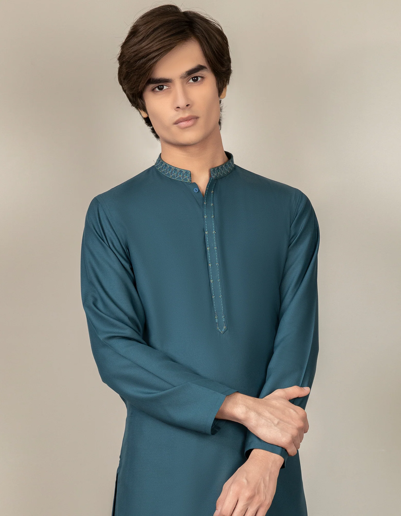 PEACOCK BLUE BLENDED KAMEEZ SHALWAR | JTKS-S-US-41144/S22/JJ8212-SF - Image 3
