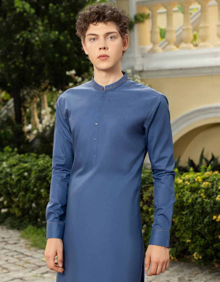 INK BLUE COTTON KAMEEZ SHALWAR | JTKS-S-US-46042/S23/JJ8619-SF - Image 2