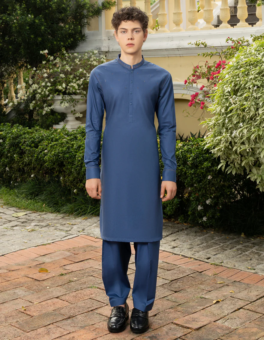 INK BLUE COTTON KAMEEZ SHALWAR | JTKS-S-US-46042/S23/JJ8619-SF - Image 3
