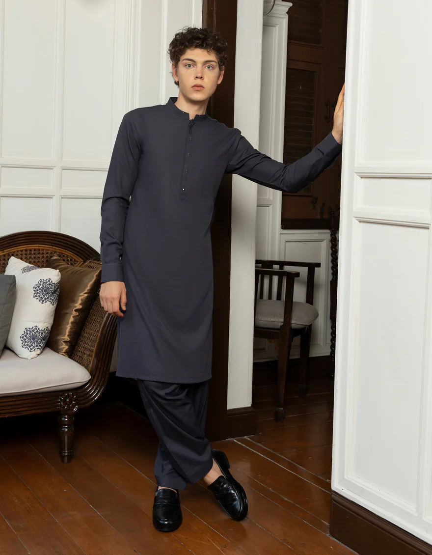 CHARCOAL GREY BLENDED KAMEEZ SHALWAR | JTKS-S-US-46047/S23/JJ8376-CL - Image 4