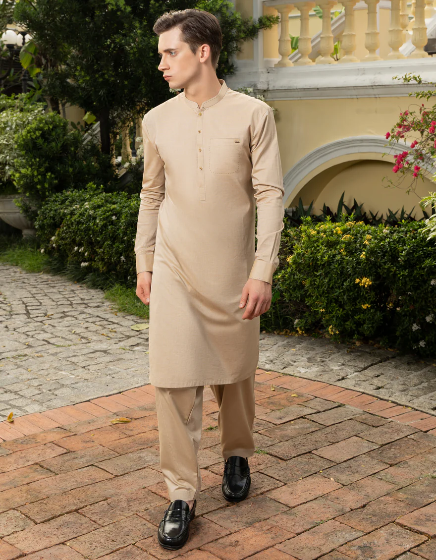 BEIGE COTTON KAMEEZ SHALWAR | JTKS-S-US-46049/S23/JJ8682-CL - Image 3