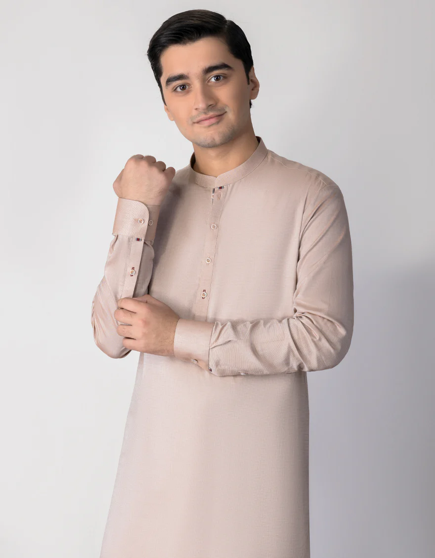 HATCHED BROWN COTTON KAMEEZ SHALWAR | JTKS-S-US-46050/S23/JJ8682-CL - Image 2