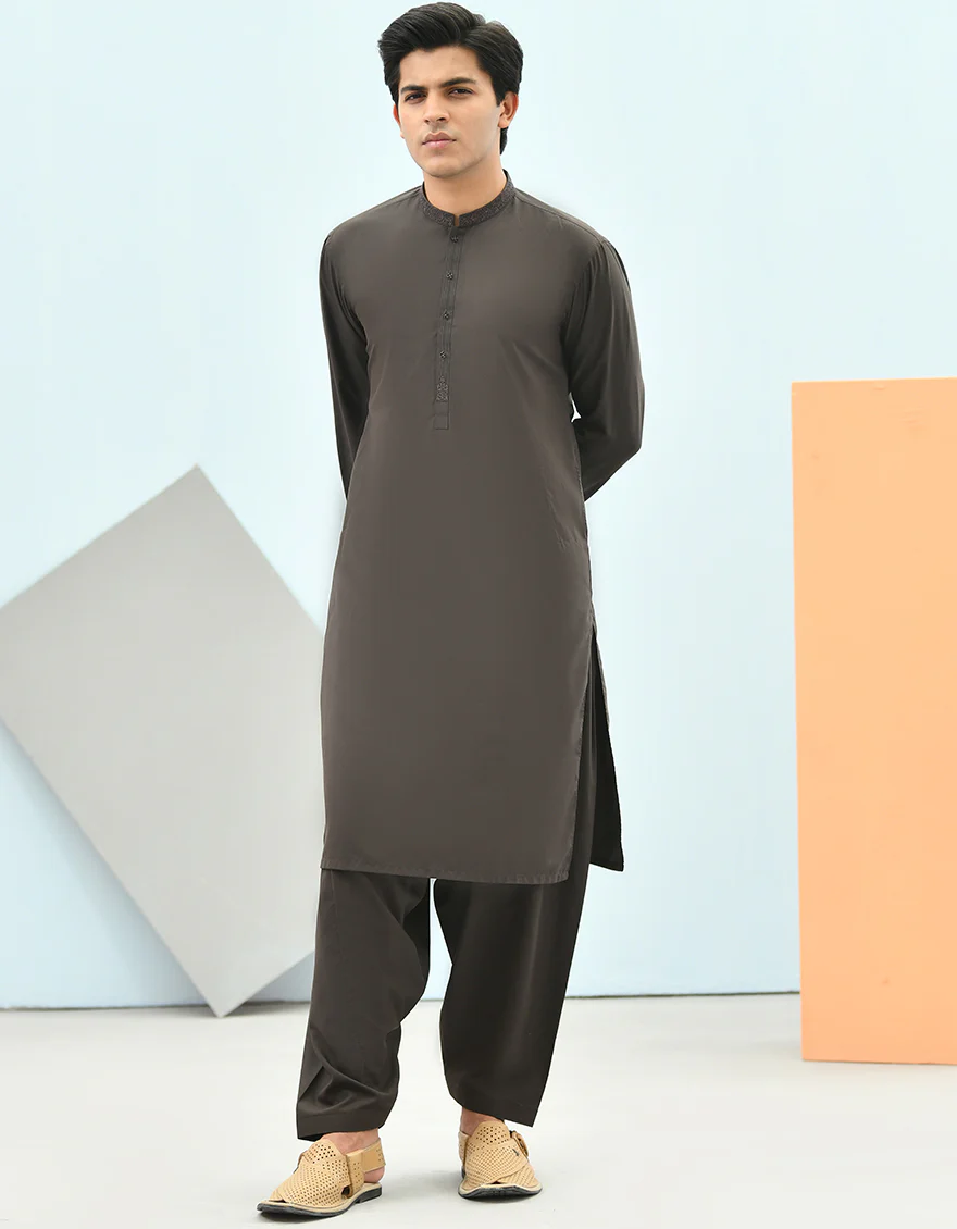 DARK BROWN BLENDED KAMEEZ SHALWAR | JTKS-US-43157/A22/JJ8258-CL