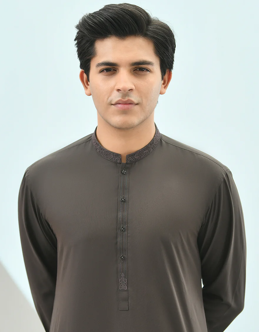 DARK BROWN BLENDED KAMEEZ SHALWAR | JTKS-US-43157/A22/JJ8258-CL - Image 2