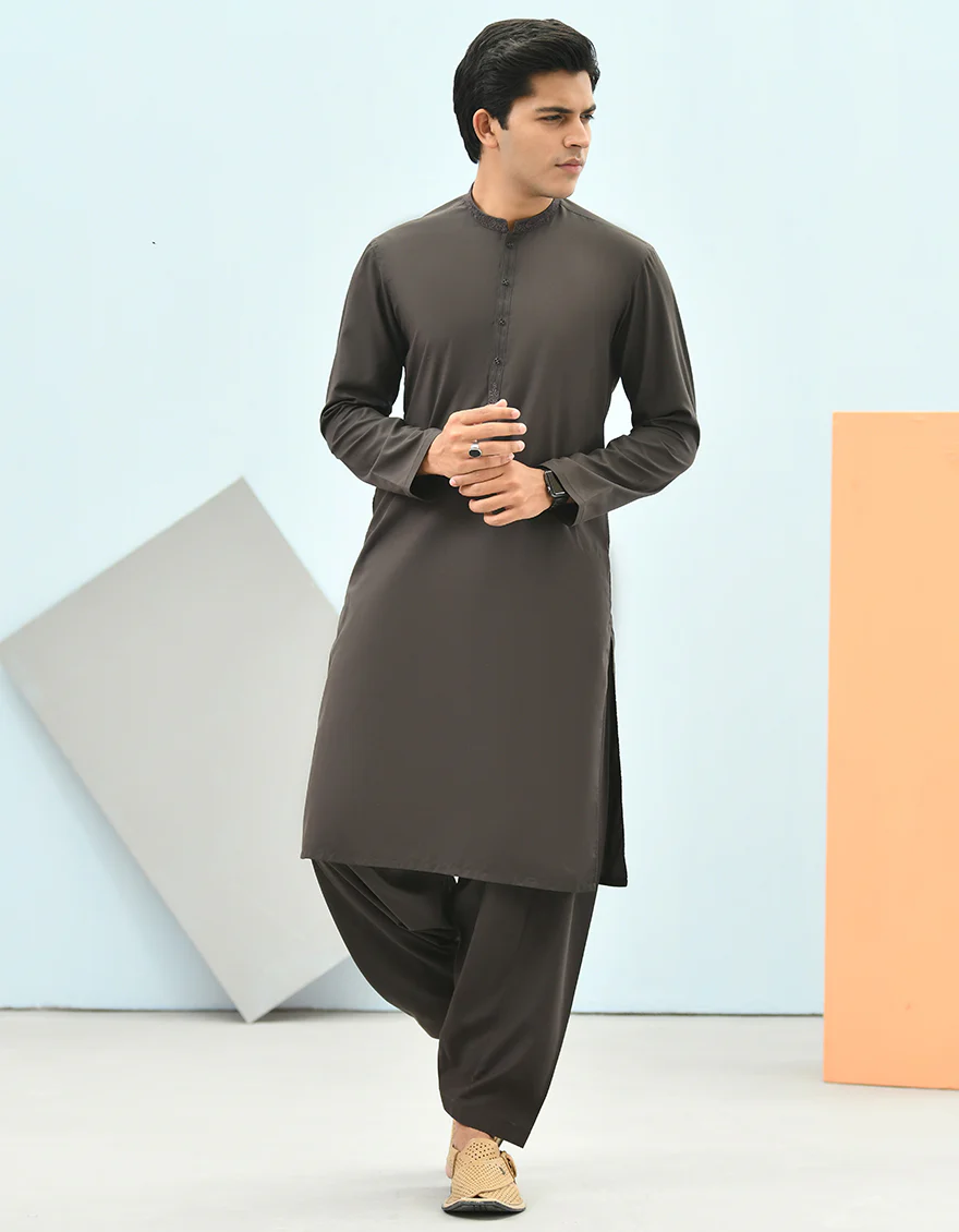 DARK BROWN BLENDED KAMEEZ SHALWAR | JTKS-US-43157/A22/JJ8258-CL - Image 4