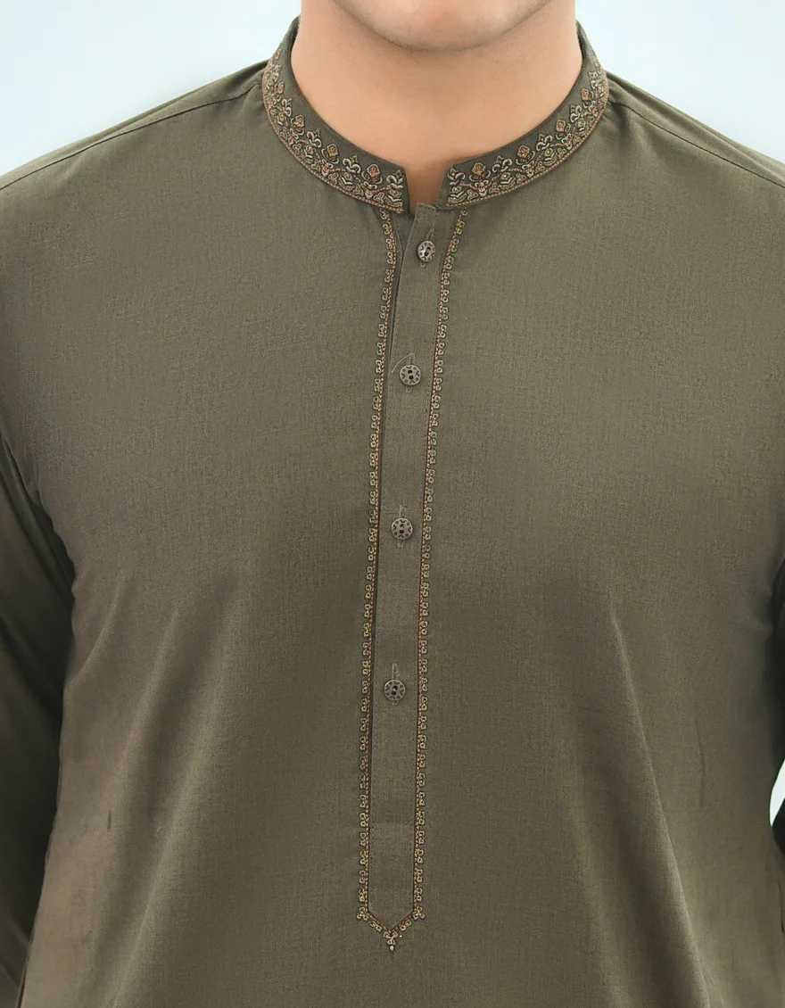 ARMY GREEN BLENDED KAMEEZ SHALWAR | JTKS-US-43159/A22/JJ8272-SF - Image 2