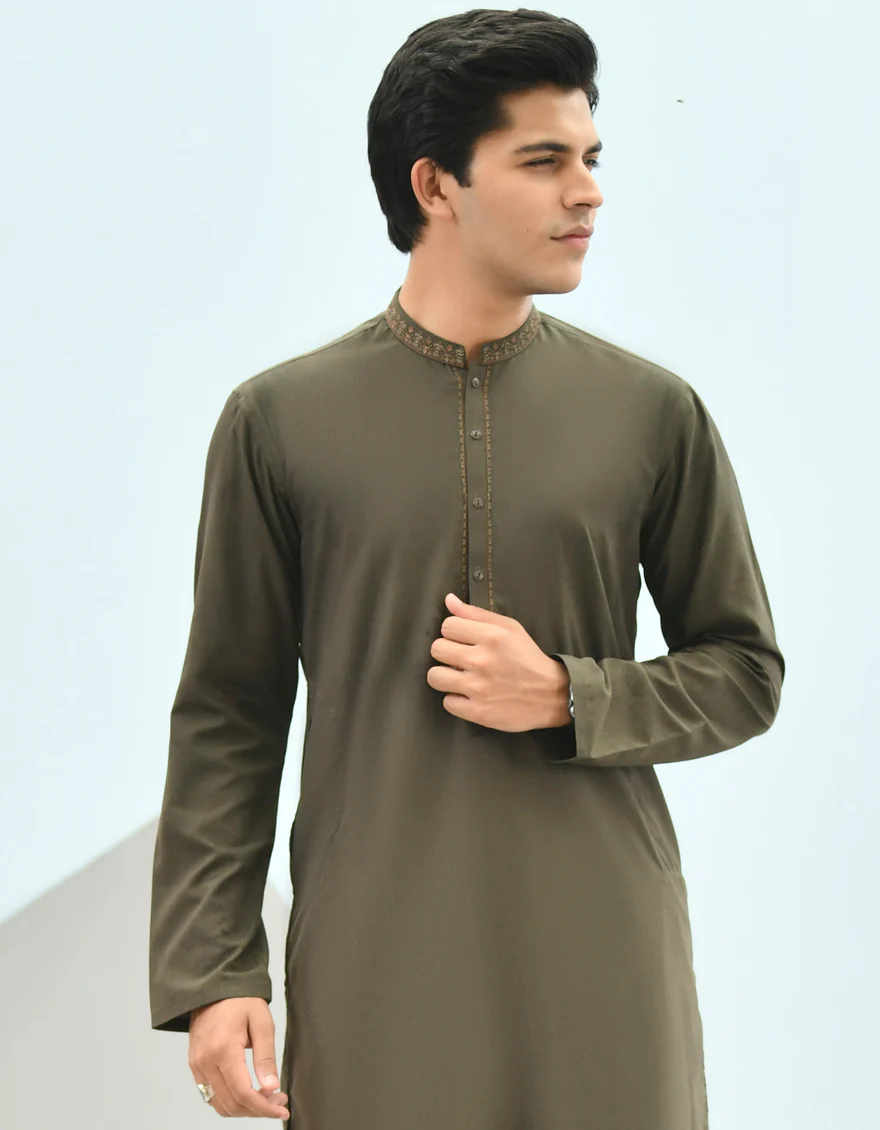 ARMY GREEN BLENDED KAMEEZ SHALWAR | JTKS-US-43159/A22/JJ8272-SF - Image 3