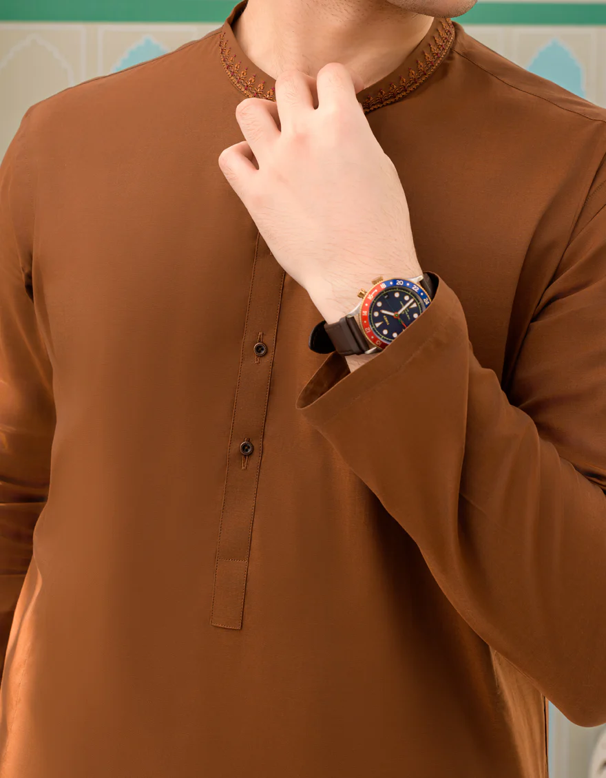 BROWN COTTON KAMEEZ SHALWAR | JTKS-US-43243/A23/JJ8795-SF - Image 2