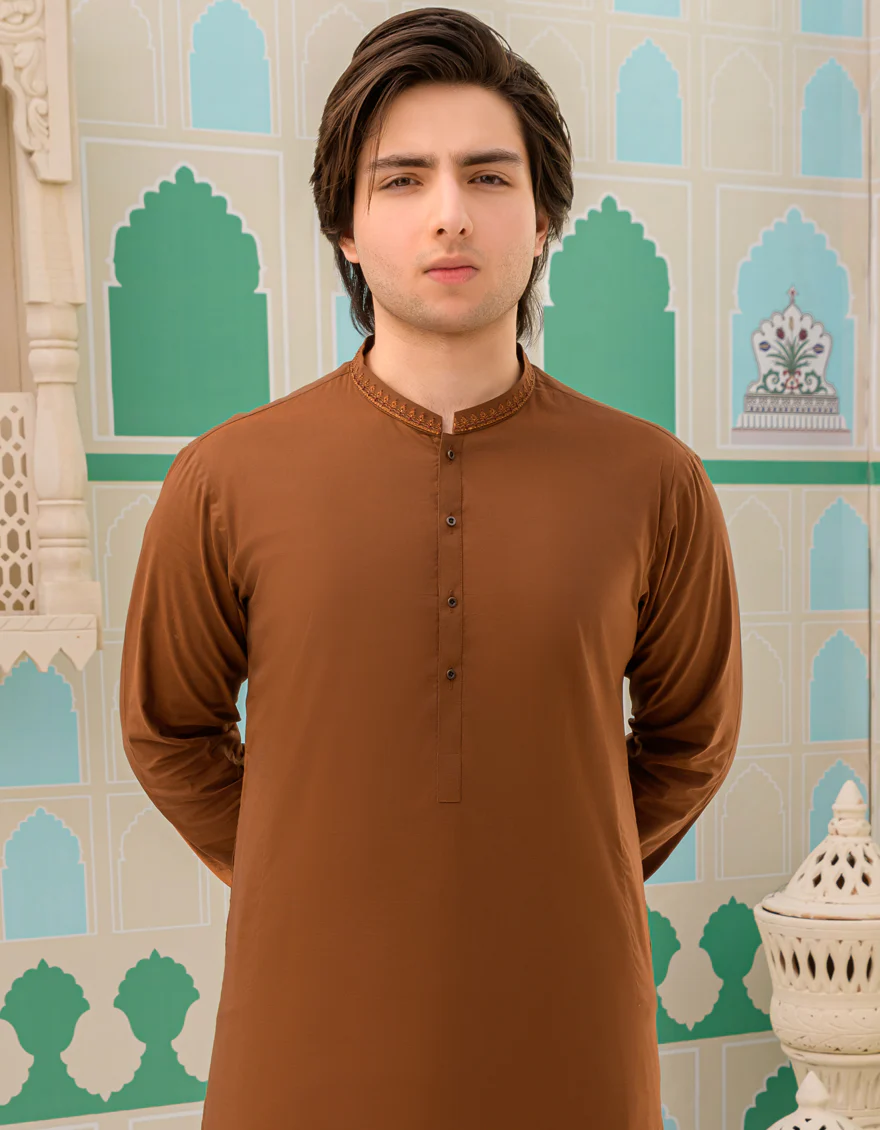 BROWN COTTON KAMEEZ SHALWAR | JTKS-US-43243/A23/JJ8795-SF - Image 3