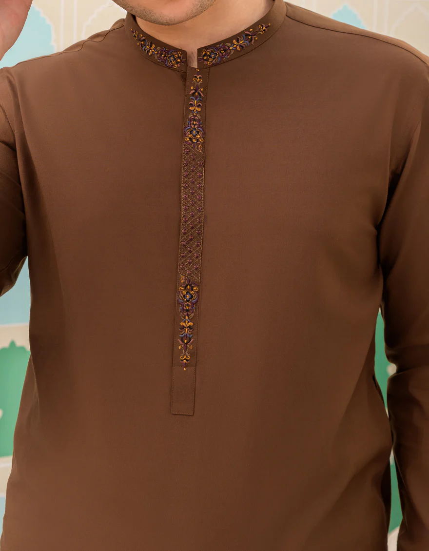DARK BROWN BLENDED KAMEEZ SHALWAR | JTKS-US-45159/A23/JJ8868-SF - Image 2