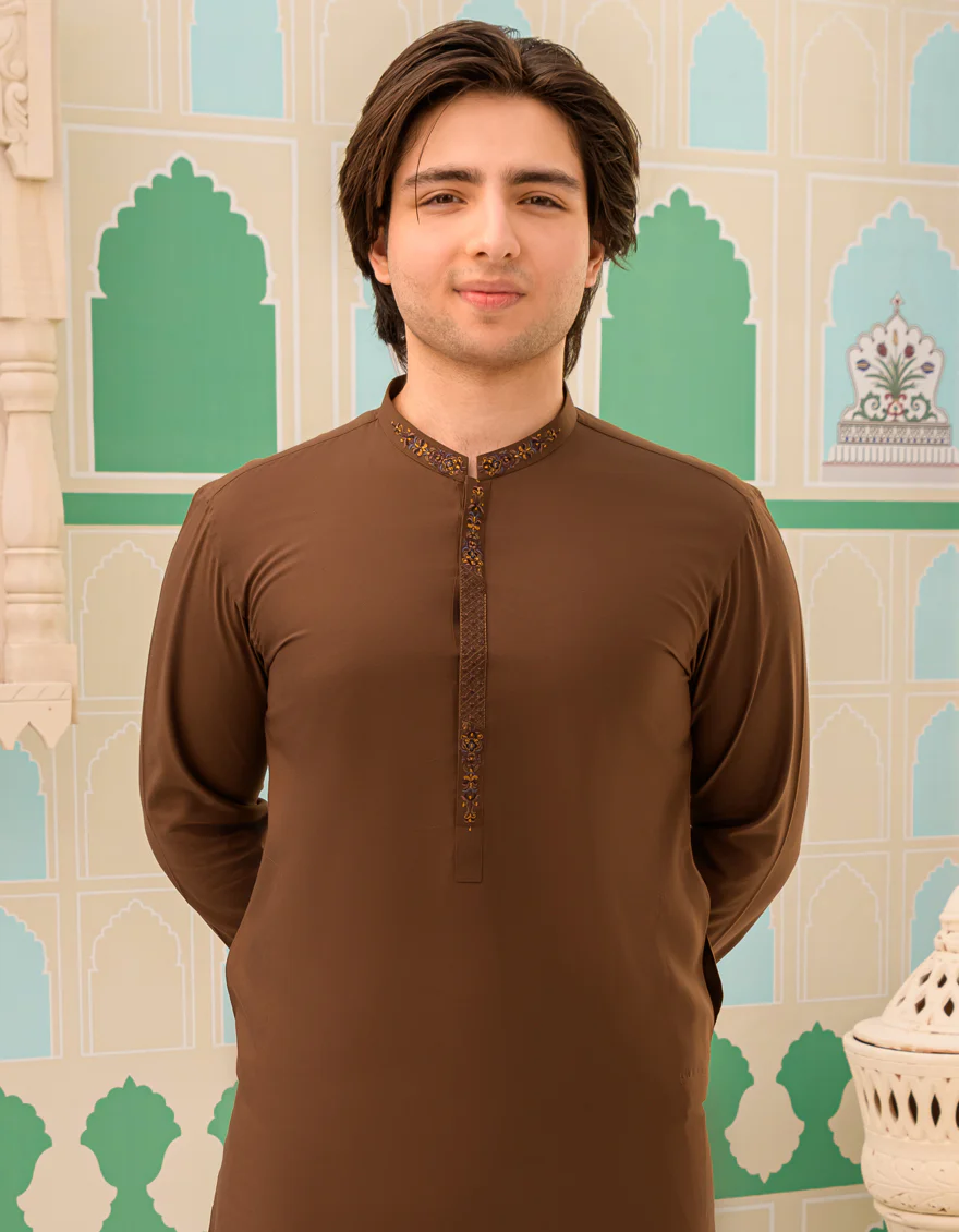 DARK BROWN BLENDED KAMEEZ SHALWAR | JTKS-US-45159/A23/JJ8868-SF - Image 3