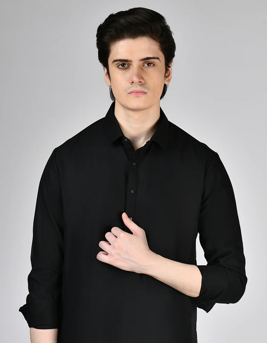 BLACK BLENDED KAMEEZ SHALWAR | JTKS-W-46585/S24/JJ9584-PN - Image 2