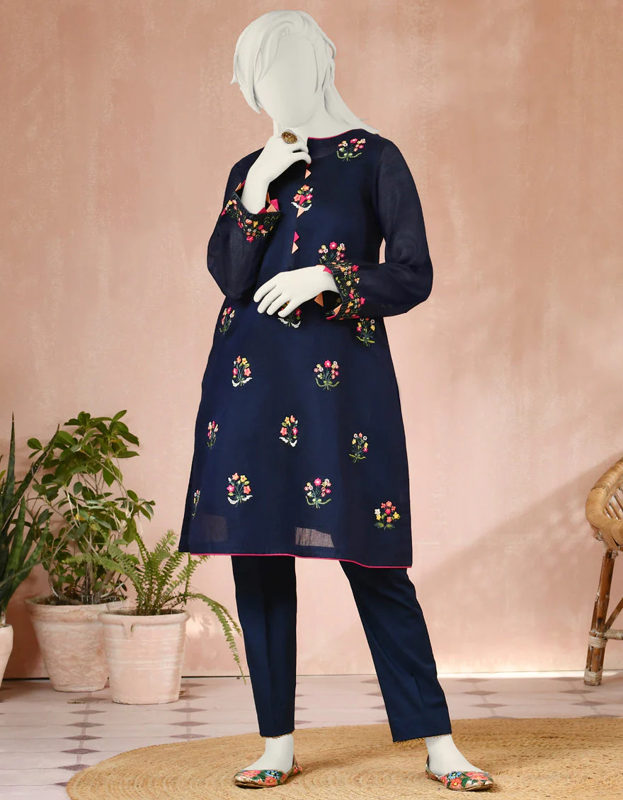 BLUE RAW SILK KURTI | JYGK-S-JJTK-US-22-030 FB/FF-035 - Image 4