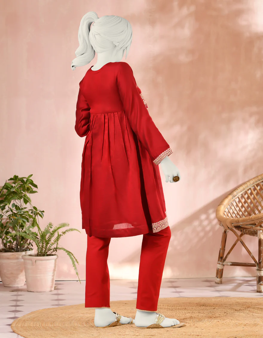 RED RAW SILK KURTI | JYGK-S-JJTK-US-22-032 FB/FF-035 - Image 2