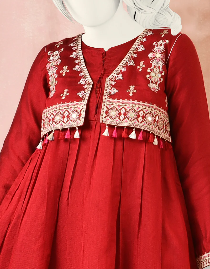 RED RAW SILK KURTI | JYGK-S-JJTK-US-22-032 FB/FF-035 - Image 3