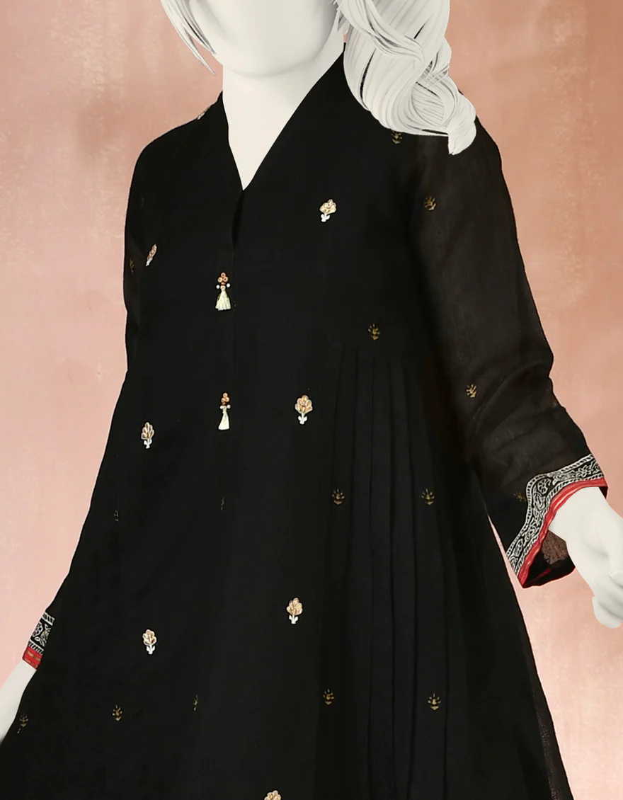 BLACK RAW SILK KURTI | JYGK-S-JJTK-US-22-033 FB/FF-035 - Image 2