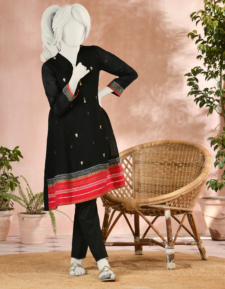 BLACK RAW SILK KURTI | JYGK-S-JJTK-US-22-033 FB/FF-035 - Image 3