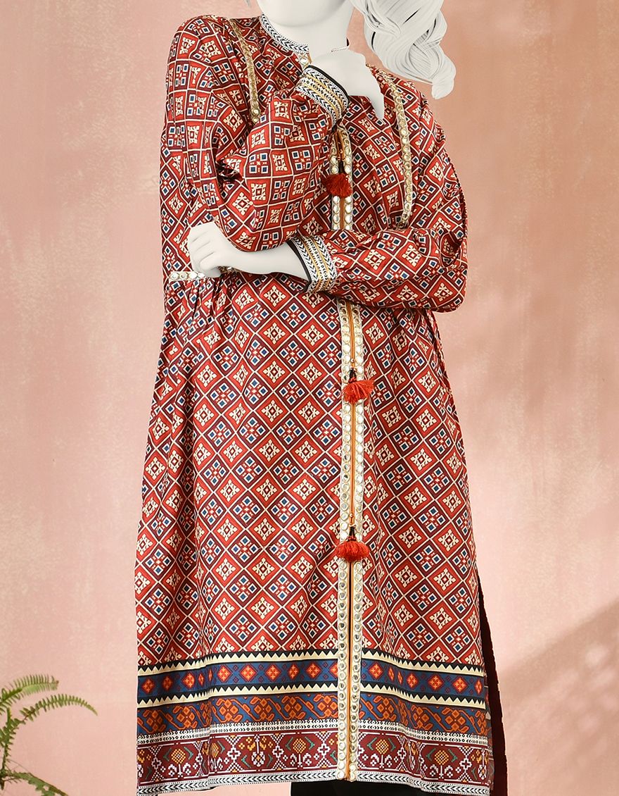 RED CAMBRIC KURTI | JYGK-S-JJTK-US-22-040 FB/CHANEL - Image 3