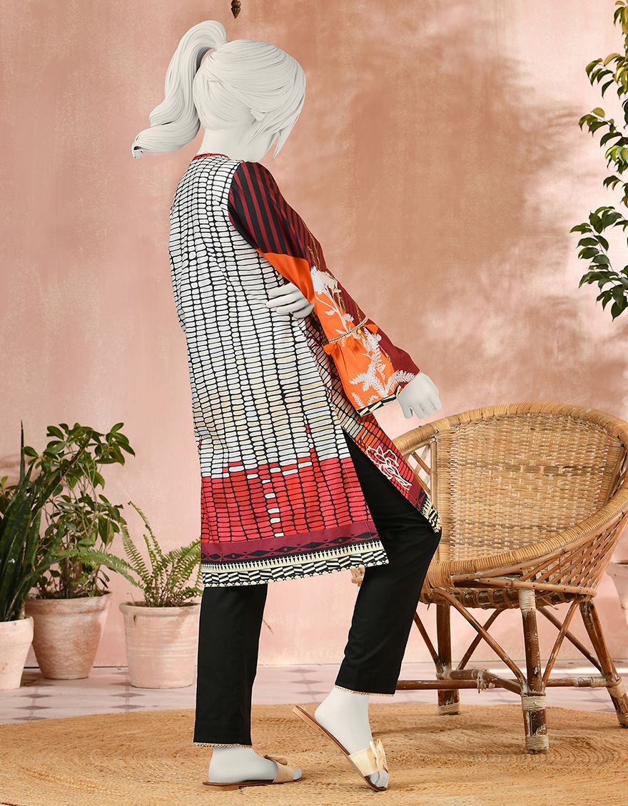 BLACK-WHITE CAMBRIC KURTI | JYGK-S-JJTK-US-22-041 FB/LIVING COLORS - Image 2