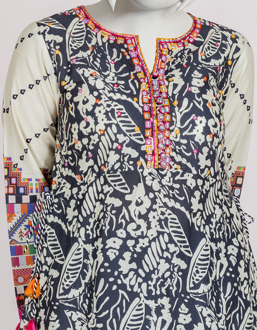 BLACK-BEIGE CAMBRIC KURTI | JYGK-S-JJTK-US-22-065 FB/HAZE (22-5192) - Image 3