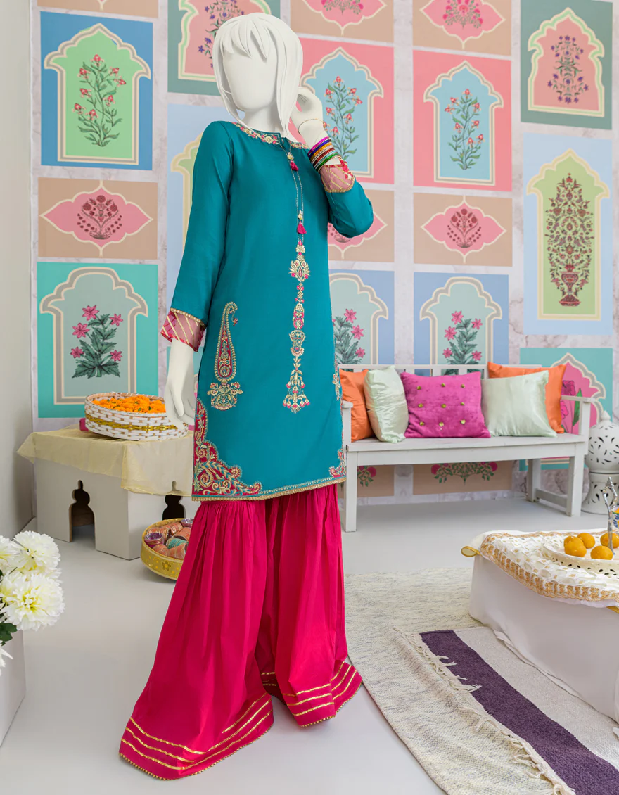 TEAL SILK KURTI | JYGK-S-JJTK-US-23-077 FB/TUSAR SILK