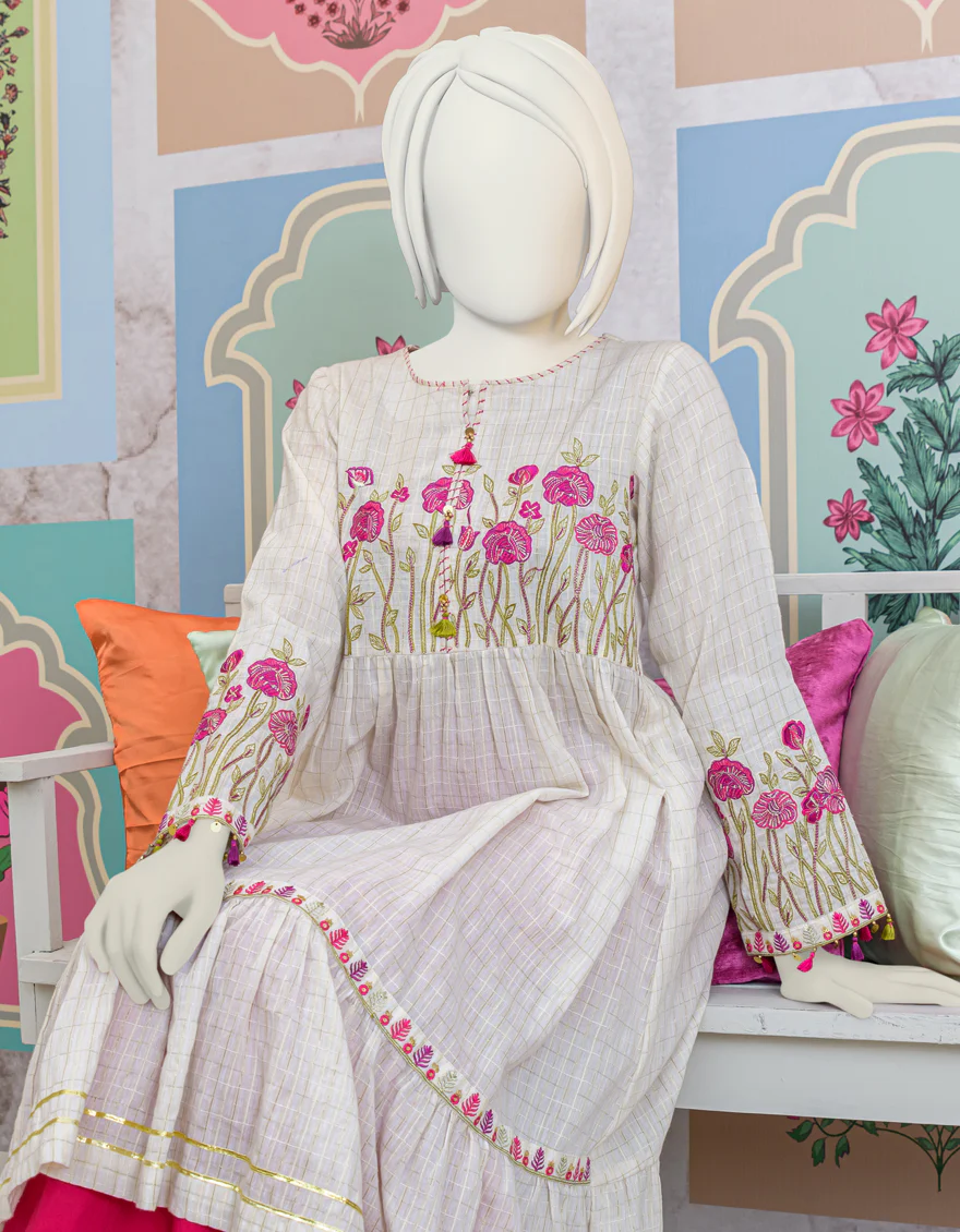 WHITE COTTON KURTI | JYGK-S-JJTK-US-23-078 FB/COTTON CHECK - Image 3