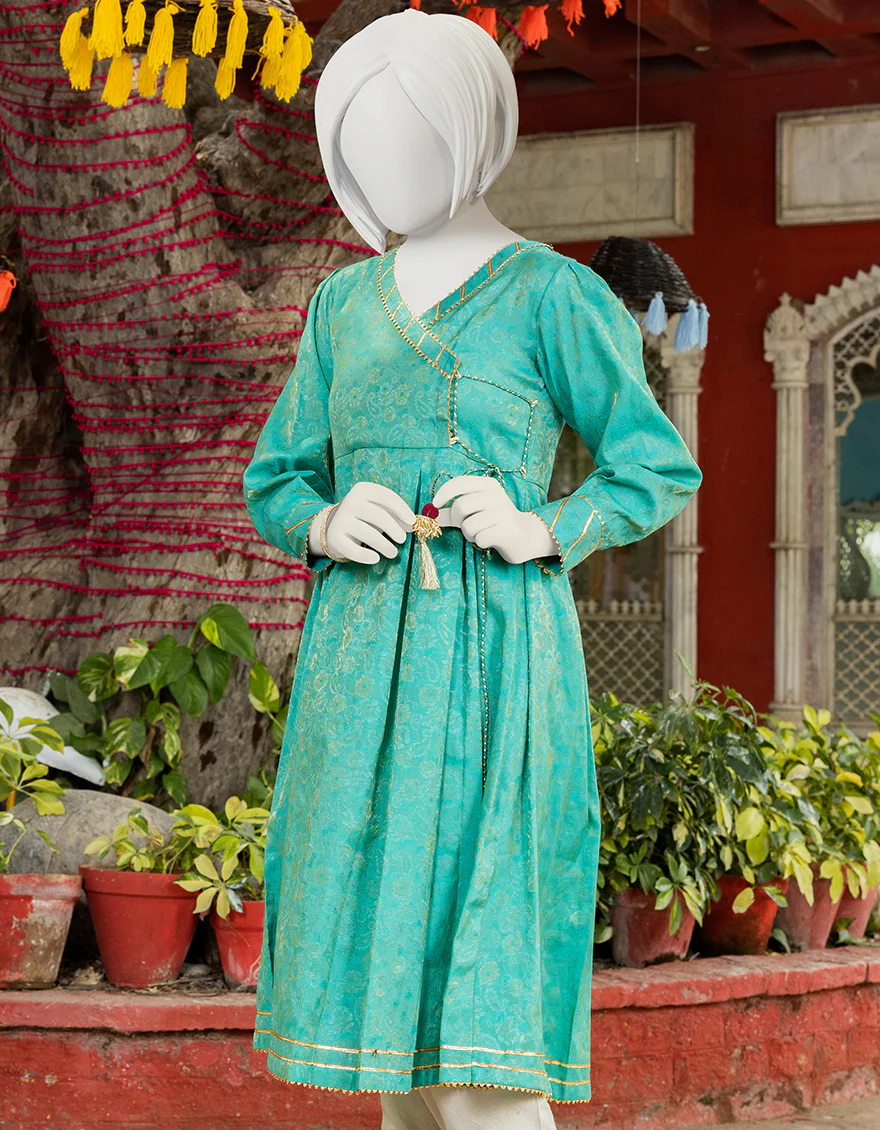 SEA GREEN JAMAWAR KURTI | JYGK-S-JJTK-US-23-080 FB/JAMAWAR - Image 2