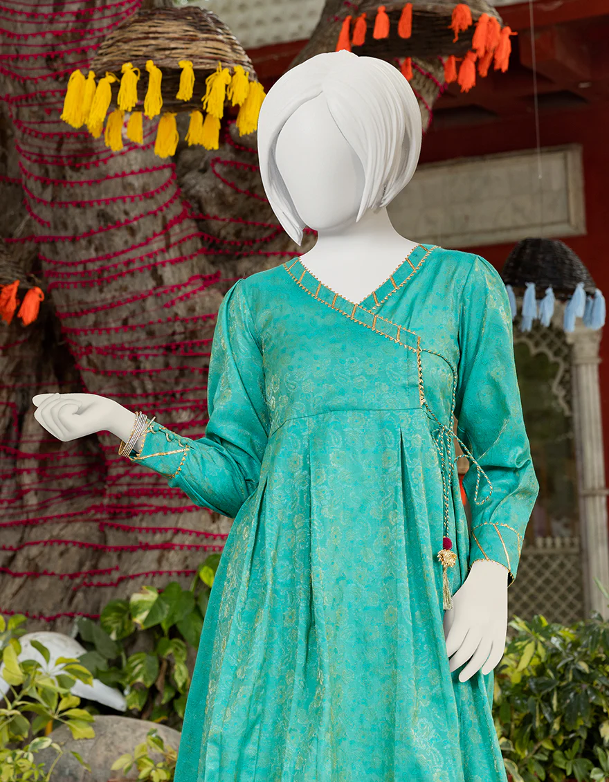 SEA GREEN JAMAWAR KURTI | JYGK-S-JJTK-US-23-080 FB/JAMAWAR - Image 3