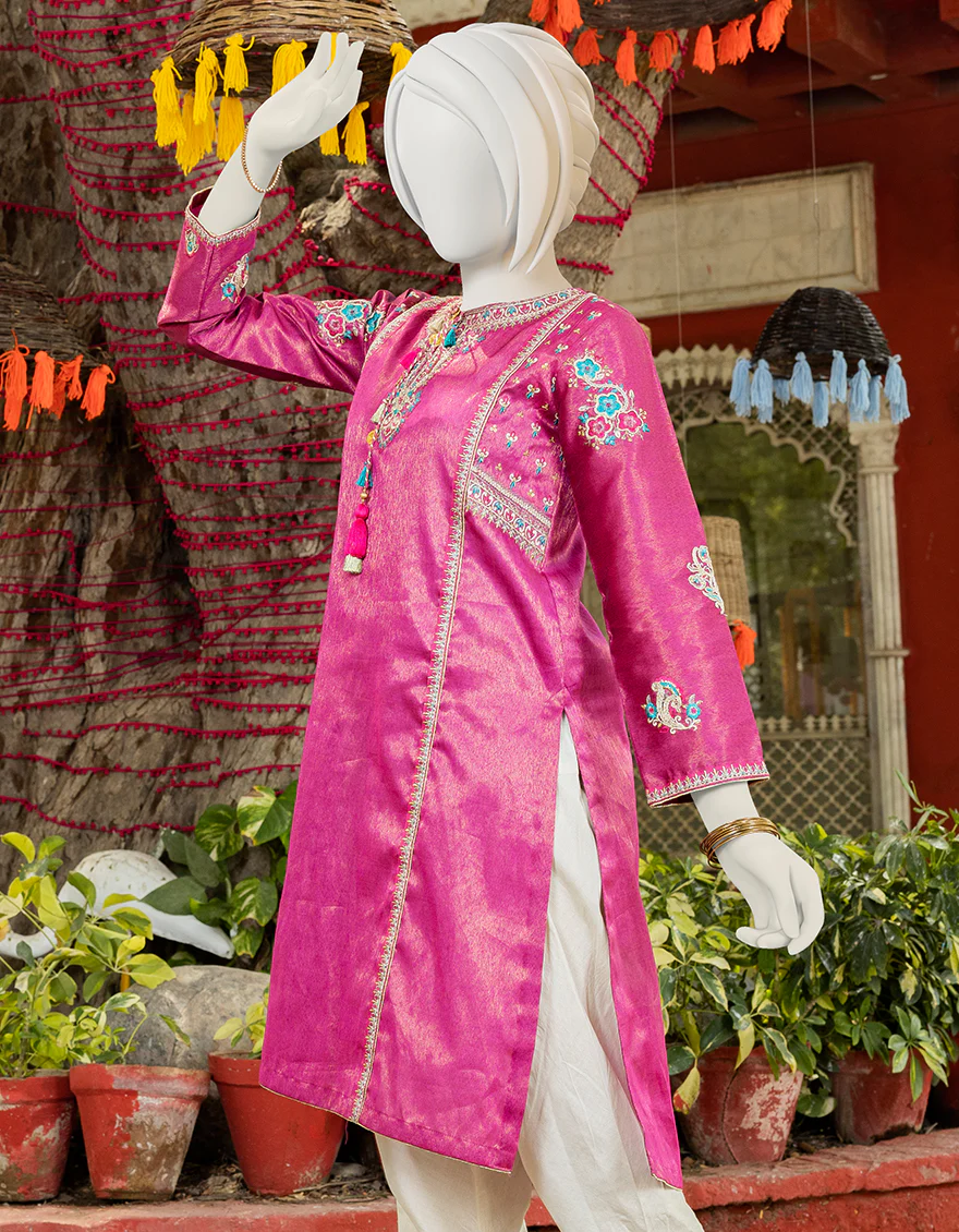 PINK JACQUARD KURTI | JYGK-S-JJTK-US-23-083 FB/ZARI GOLD - Image 2