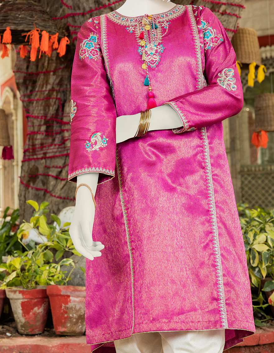 PINK JACQUARD KURTI | JYGK-S-JJTK-US-23-083 FB/ZARI GOLD - Image 3