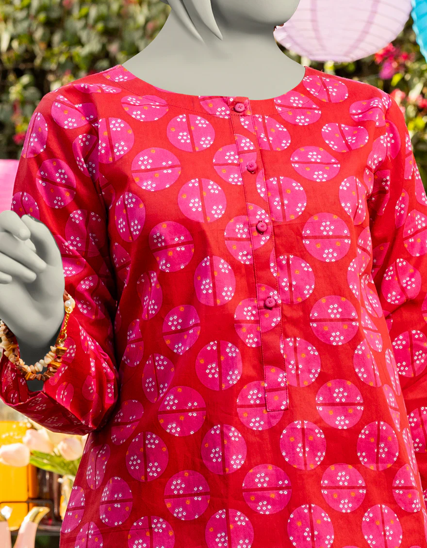 RED LAWN KURTI | JYGK-S-JTS-25-4002 FB/ESSENTIALS- T-02 - Image 3