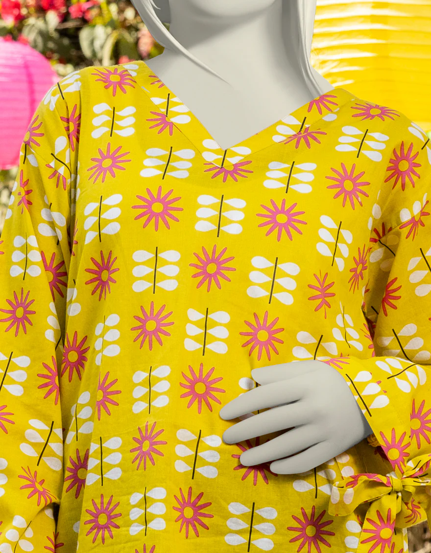YELLOW LAWN KURTI | JYGK-S-JTS-25-4007 FB/ESSENTIALS-T-7 - Image 3
