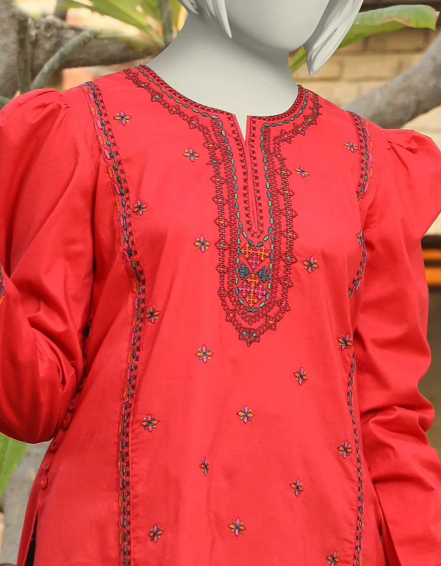 RED LAWN KURTI | JYGK-S-JTS-25-4013 FB/RANGKARI-3 - Image 2