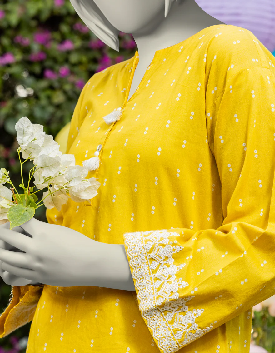 YELLOW LAWN KURTI | JYGK-S-JTS-25-4020 FB/CASUALS-5 - Image 3