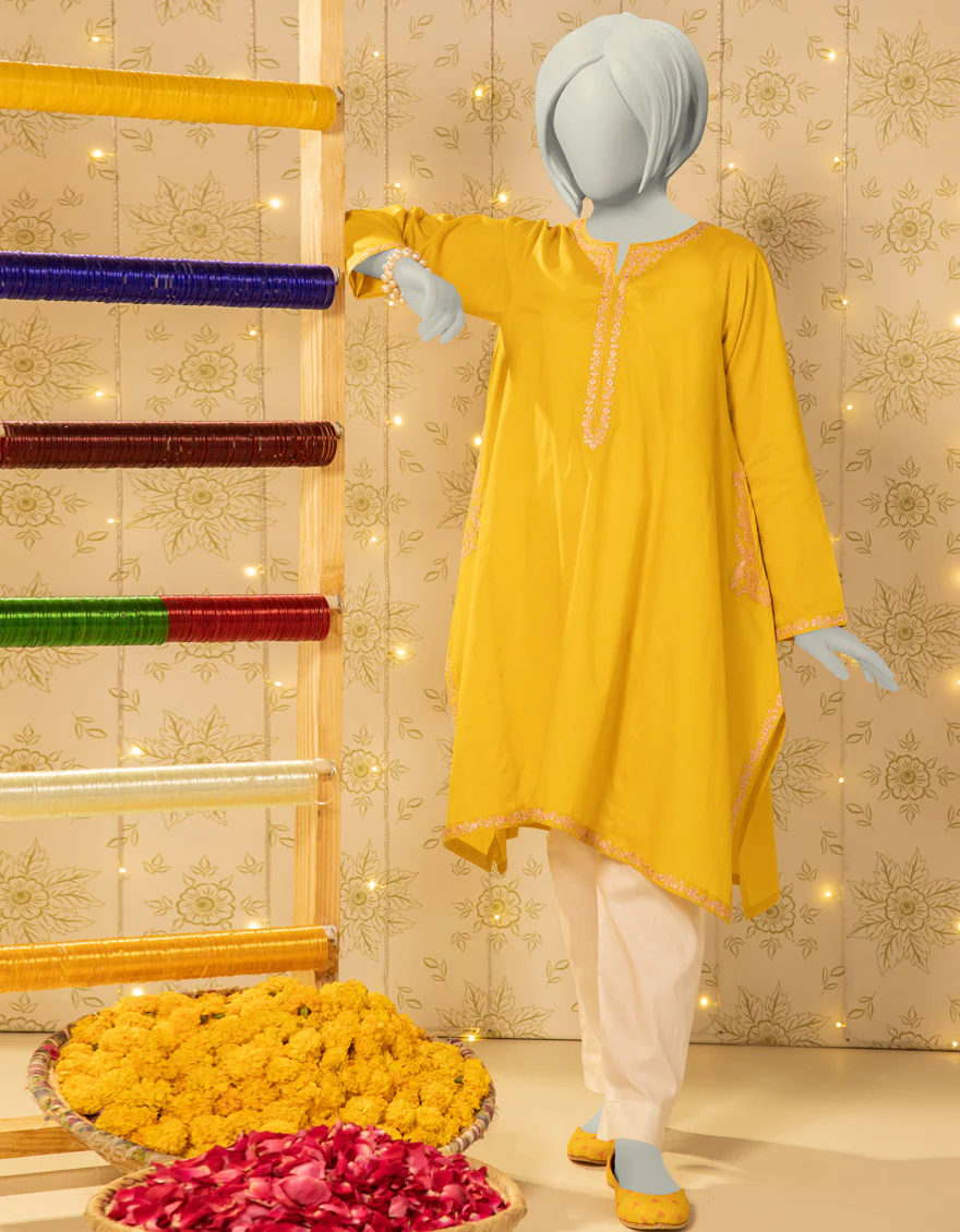 YELLOW LAWN KURTI | JYGK-S-JTS-25-4046 FB/MUQAISH-01
