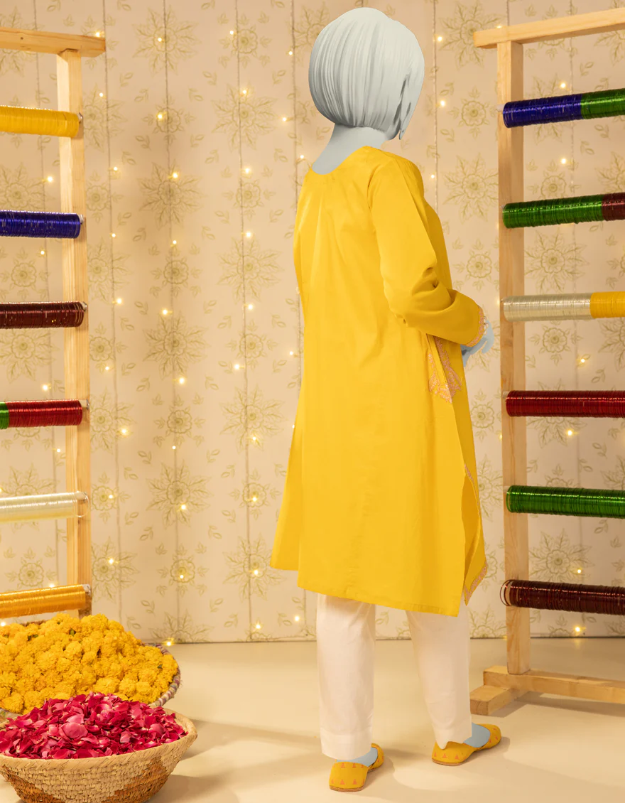 YELLOW LAWN KURTI | JYGK-S-JTS-25-4046 FB/MUQAISH-01 - Image 3