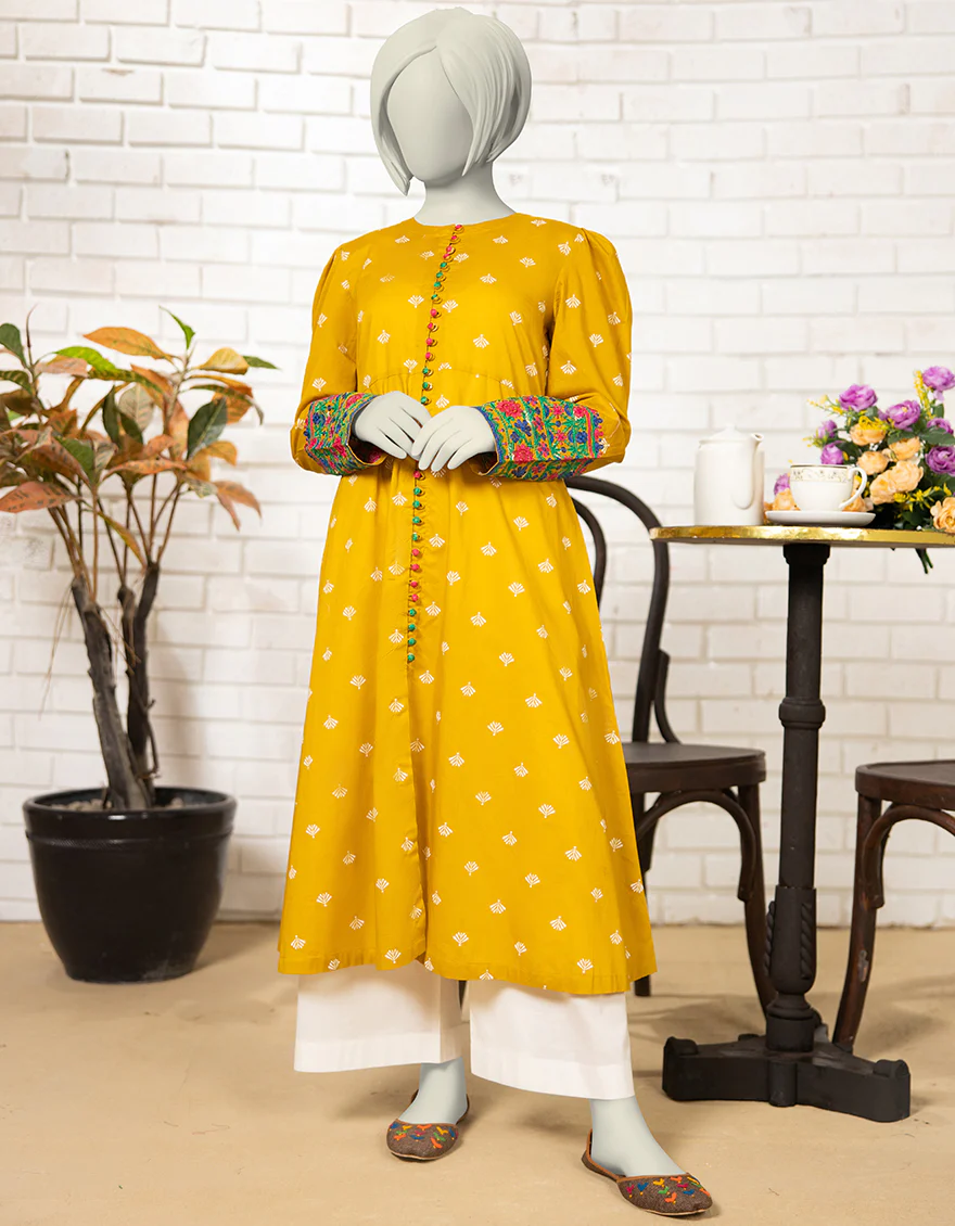 OCHRE LAWN KURTI | JYGK-S-JTS-25-4071 F