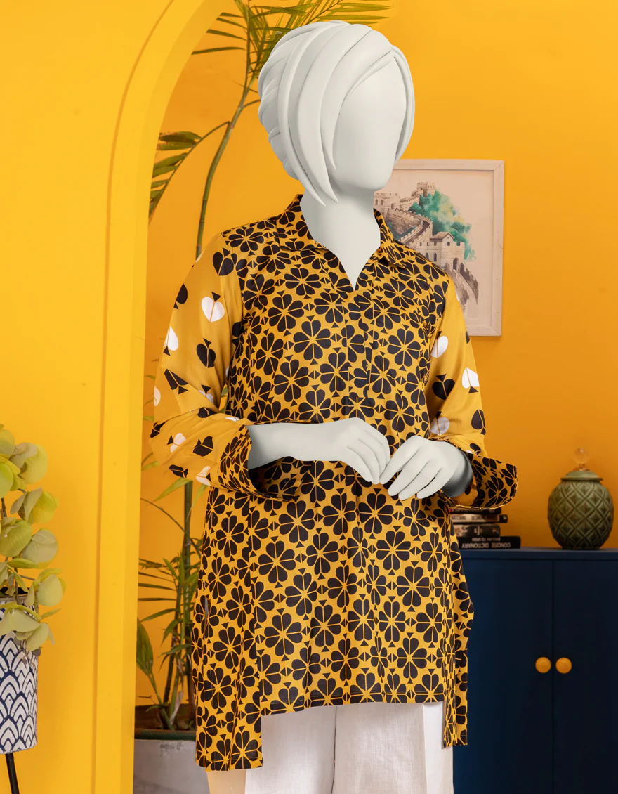 YELLOW PRINTED KURTI | JYGK-S-JWT-24-4003 FB/ESSENTIALS-T-10 - Image 2