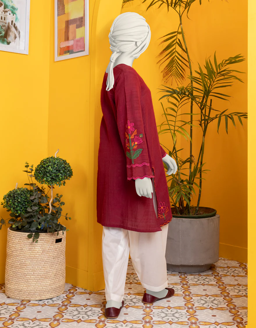 RED KHADDAR KURTI | JYGK-S-JWT-24-4008 FB/VIVID-03 - Image 2