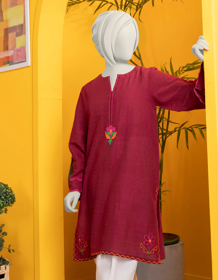 RED KHADDAR KURTI | JYGK-S-JWT-24-4008 FB/VIVID-03 - Image 3
