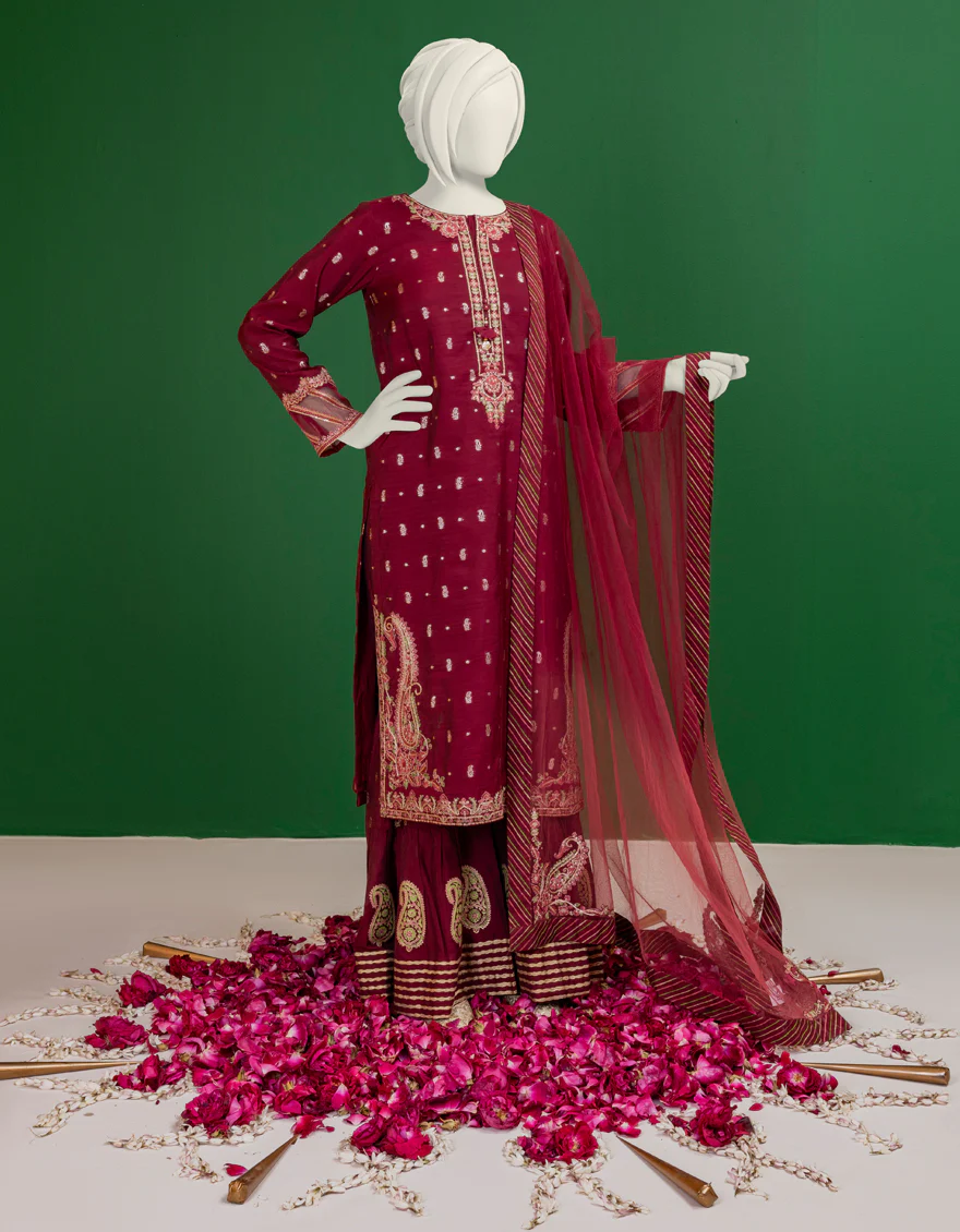 RED JACQUARD 3PC STITCHED | JYGK-S-YGTL-608-24 FB/RAYA-01