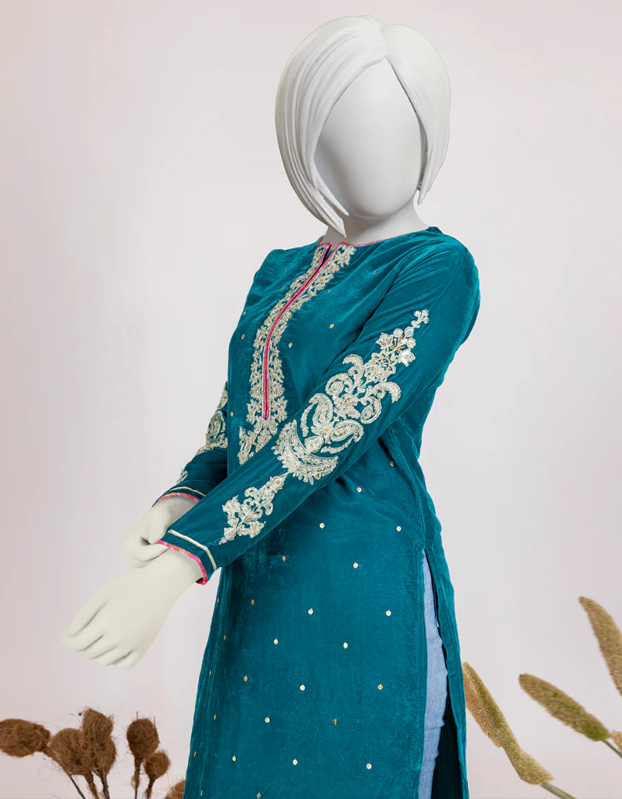 TEAL VELVET KURTI | JYGK-W-JJTK-US-22-061 FB/FF-328 - Image 2
