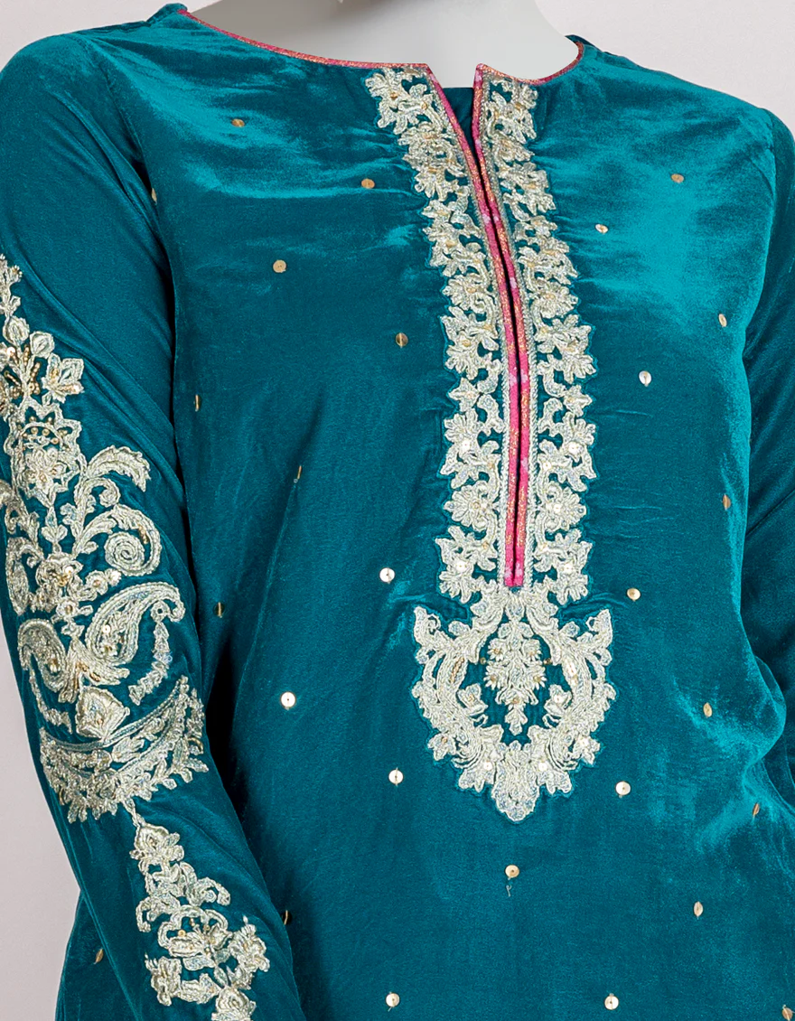 TEAL VELVET KURTI | JYGK-W-JJTK-US-22-061 FB/FF-328 - Image 3