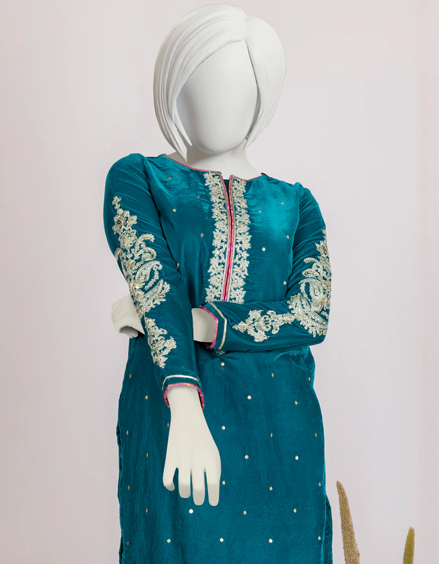 TEAL VELVET KURTI | JYGK-W-JJTK-US-22-061 FB/FF-328 - Image 4