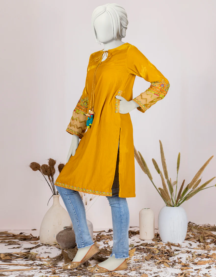 YELLOW VELVET KURTI | JYGK-W-JJTK-US-22-062 FB/FF-328 - Image 4