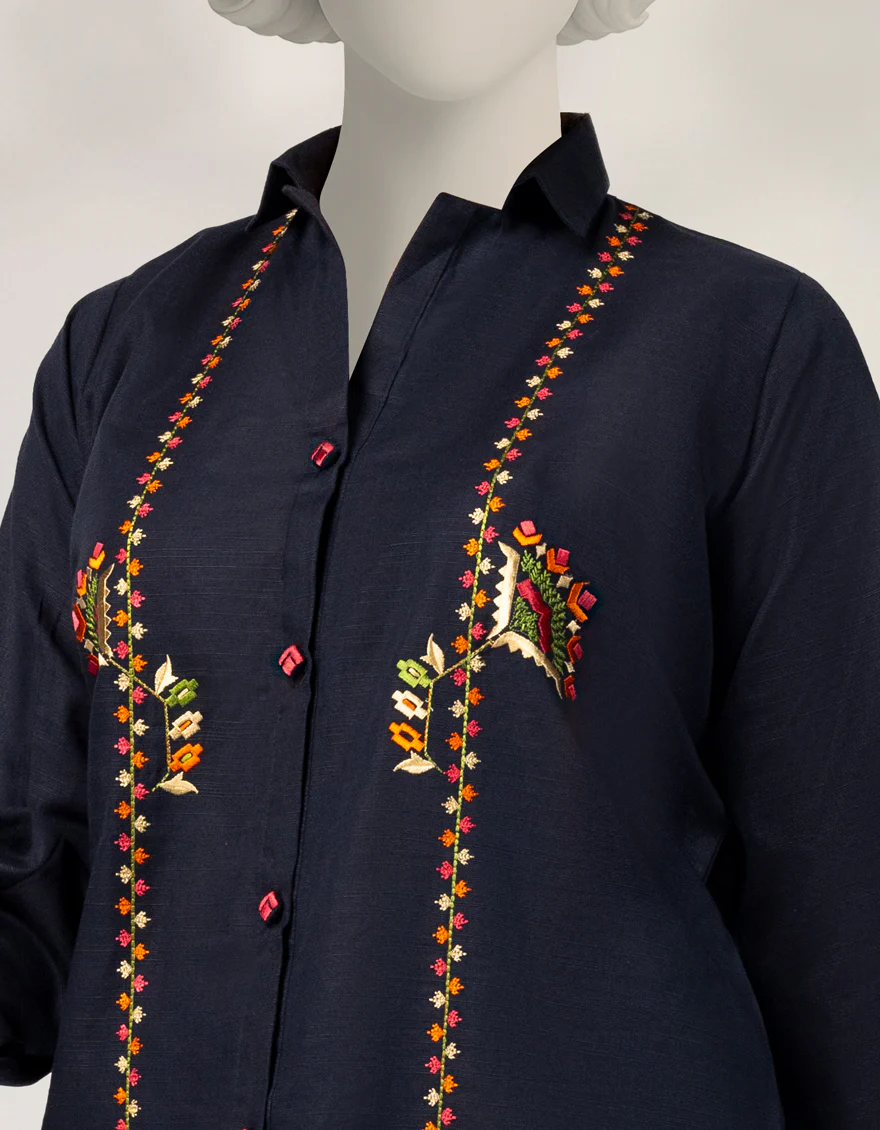 BLUE KHADDAR KURTI | JYGK-W-JTS-25-4109 FB/SHAKET-1 - Image 3