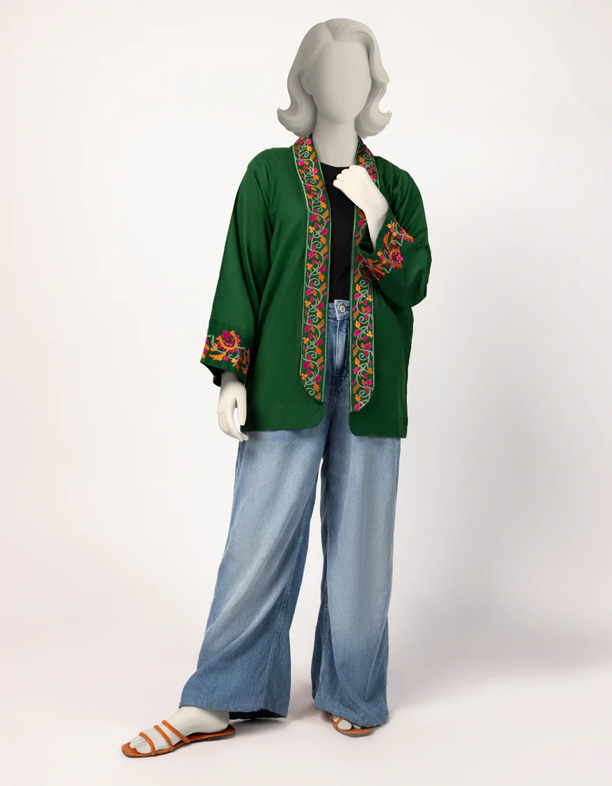 GREEN KHADDAR KURTI | JYGK-W-JTS-25-4111 FB/SHAKET-3