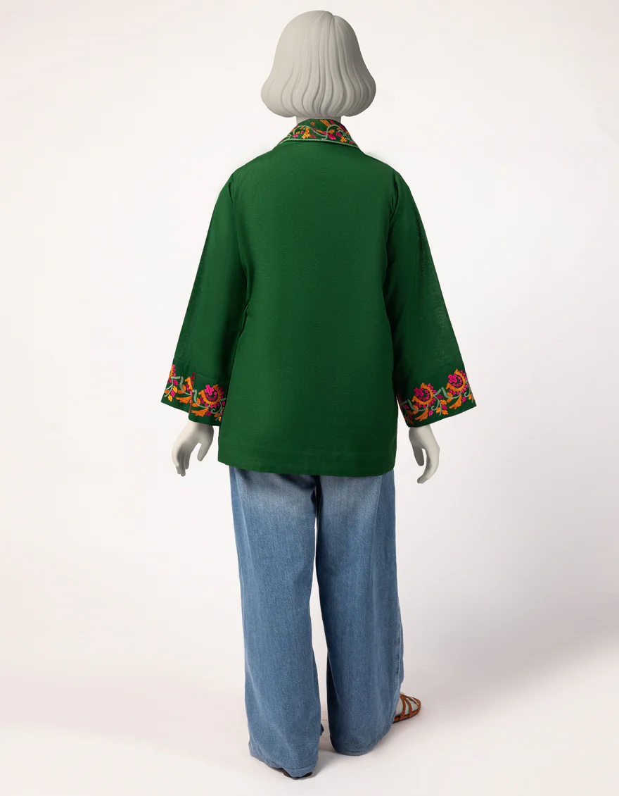GREEN KHADDAR KURTI | JYGK-W-JTS-25-4111 FB/SHAKET-3 - Image 3