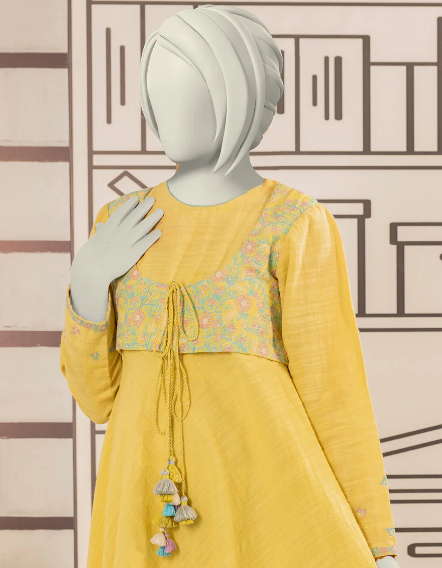 YELLOW KHADDAR KURTI | JYGK-W-JWT-24-4028 FB/RUNG KARI-1 - Image 2